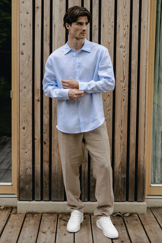 Outfit by Patrik | Linen pants & Shirt with collar Light blue