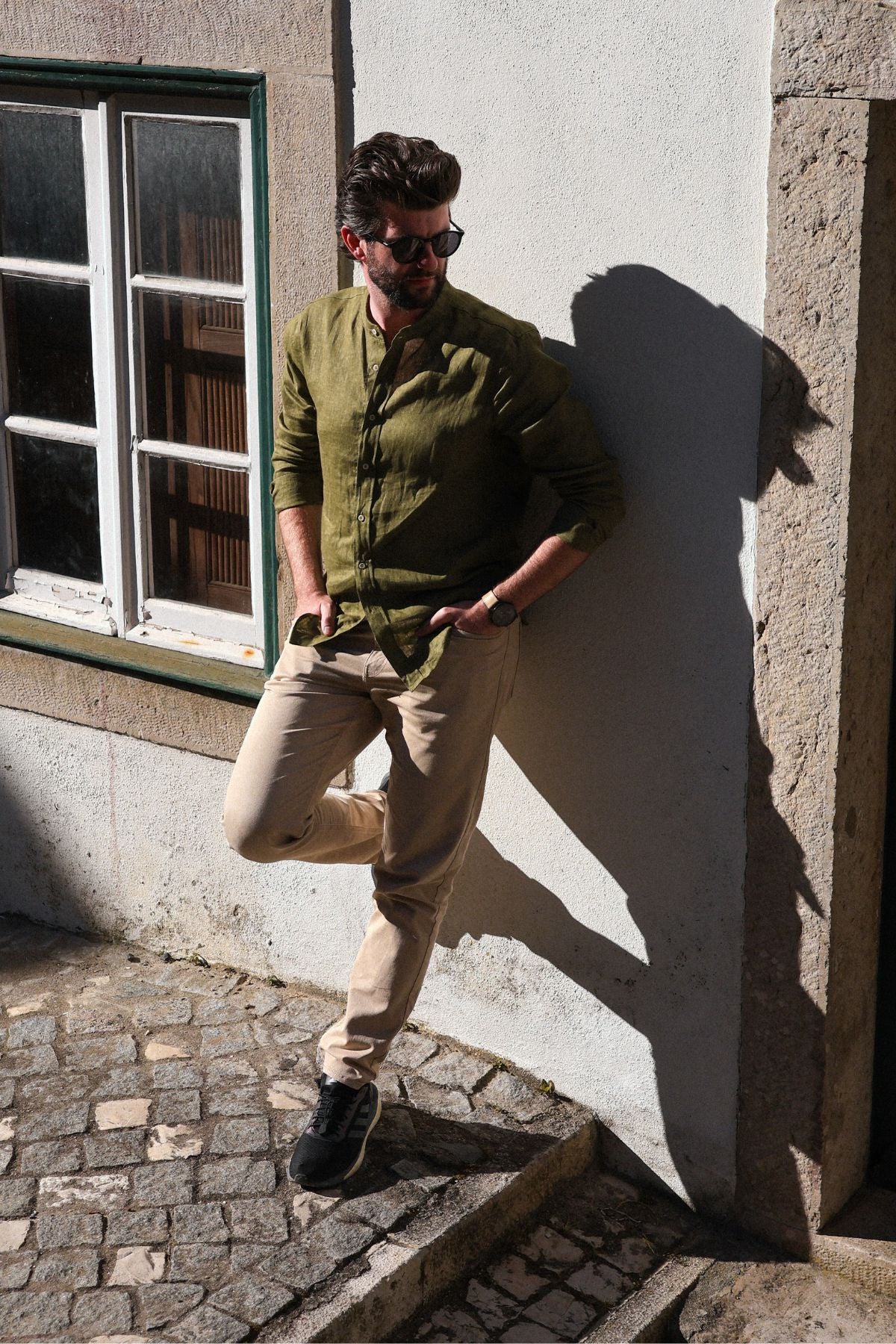 Outfit by Honza Moss green linen shirt