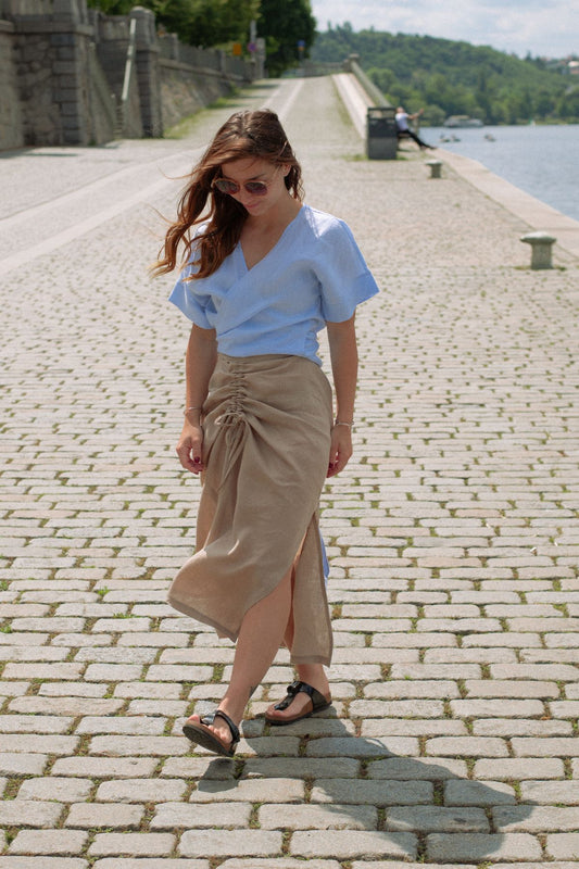 Outfit by Danča | Beige Natural skirt & Wrap top