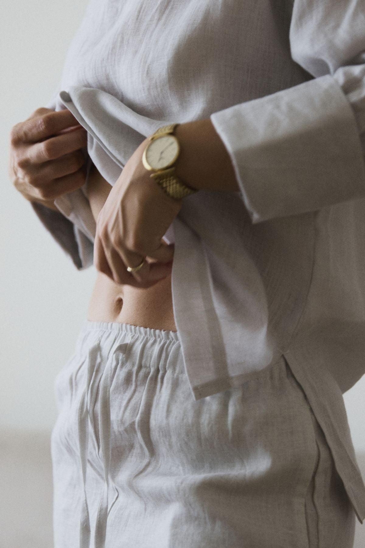 Outfit by Maria Hason | All Linen Pearl Gray Pants & Open back top