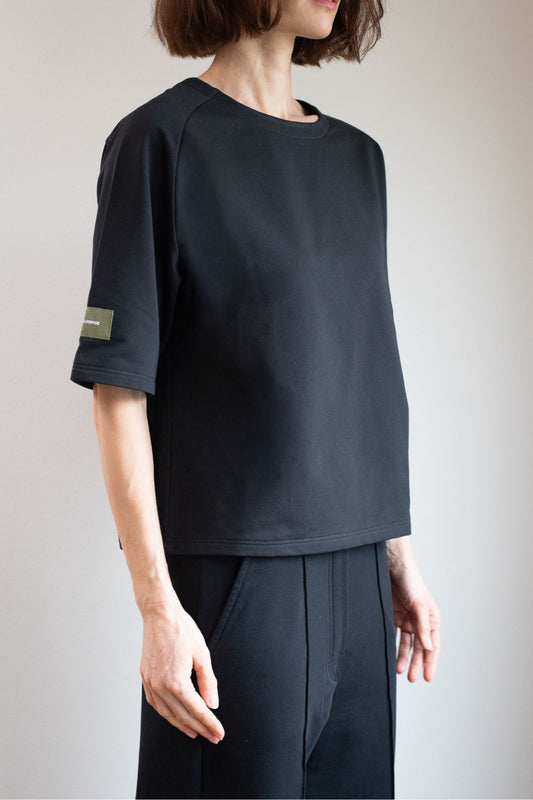 Damska bluzka typu sweatshirt z biobawełny Deep blue - Loose fit