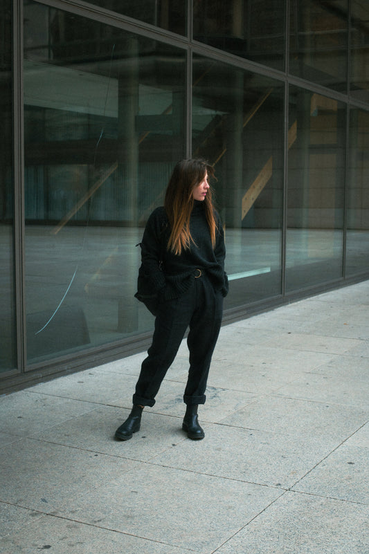 Dámske ľanové nohavice Straight-leg - Black