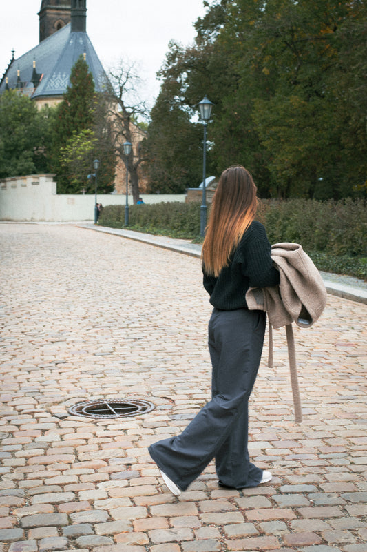 Dámske teplákové nohavice wide-leg z biobavlny Deep blue - Regular fit