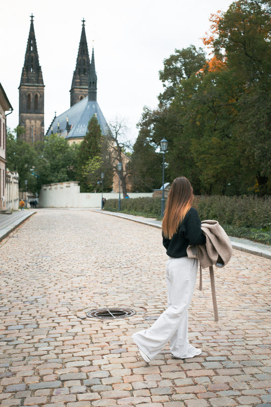 Dámske teplákové nohavice wide-leg z biobavlny Pearl gray - Regular fit