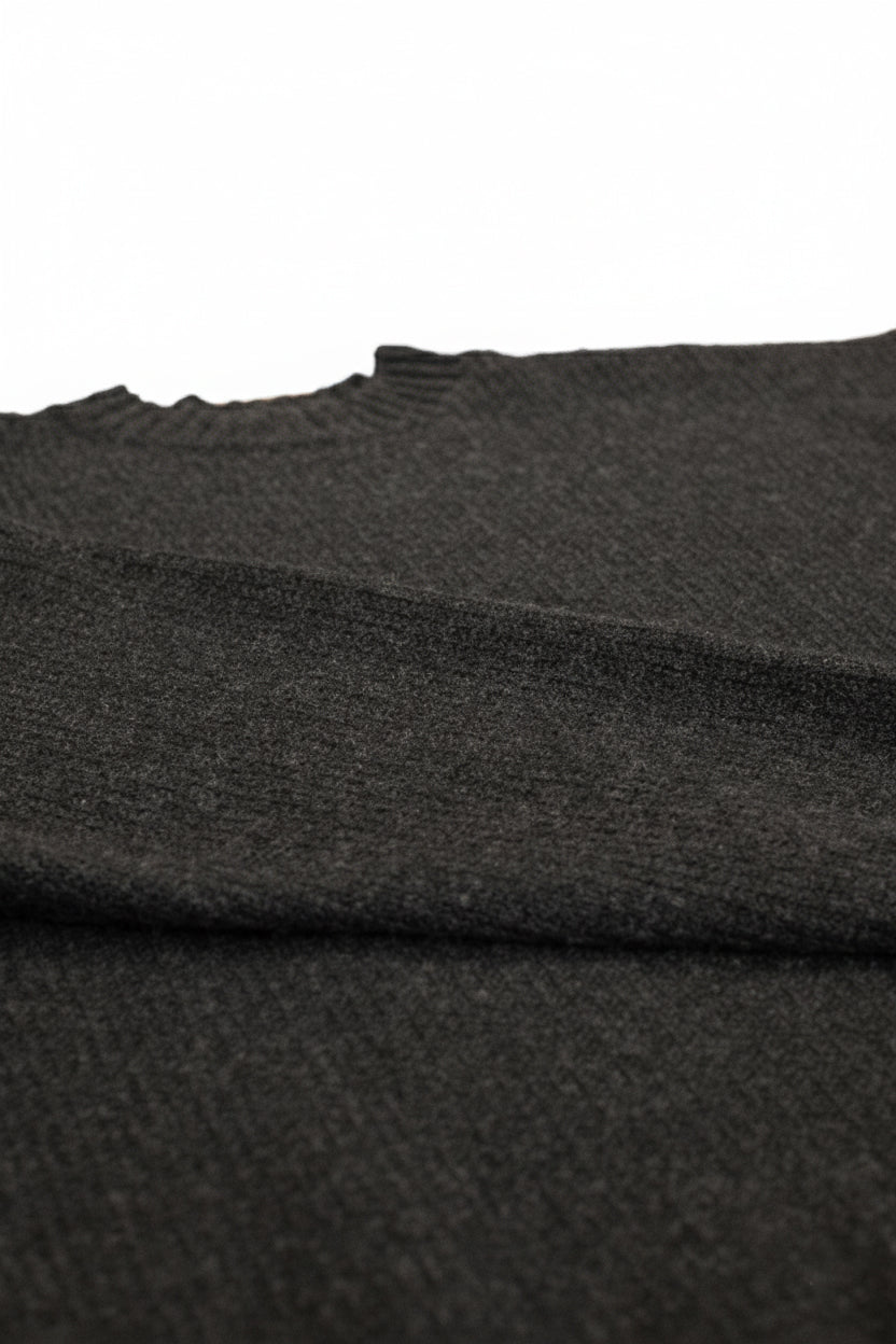 Męski wełniany sweter dziergany Loose Fit – Dark gray