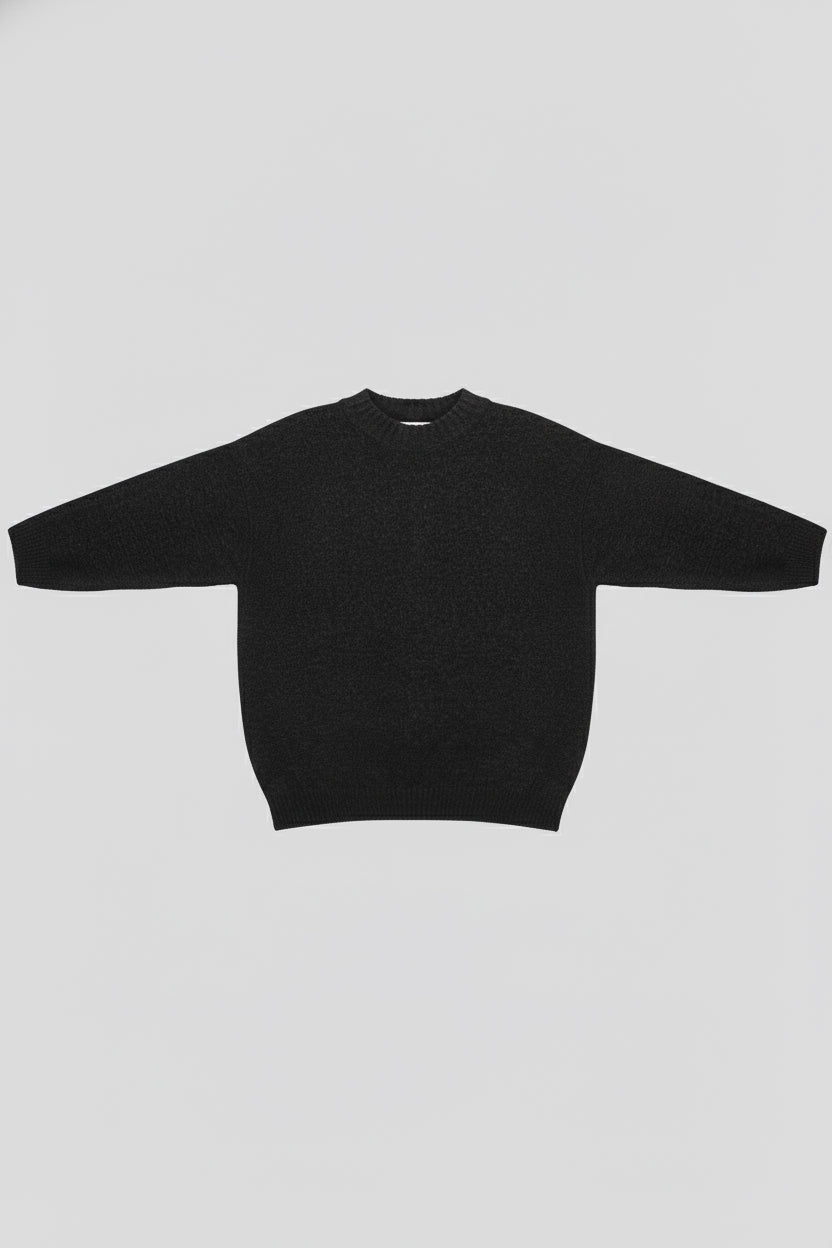 Męski wełniany sweter dziergany Loose Fit – Dark gray