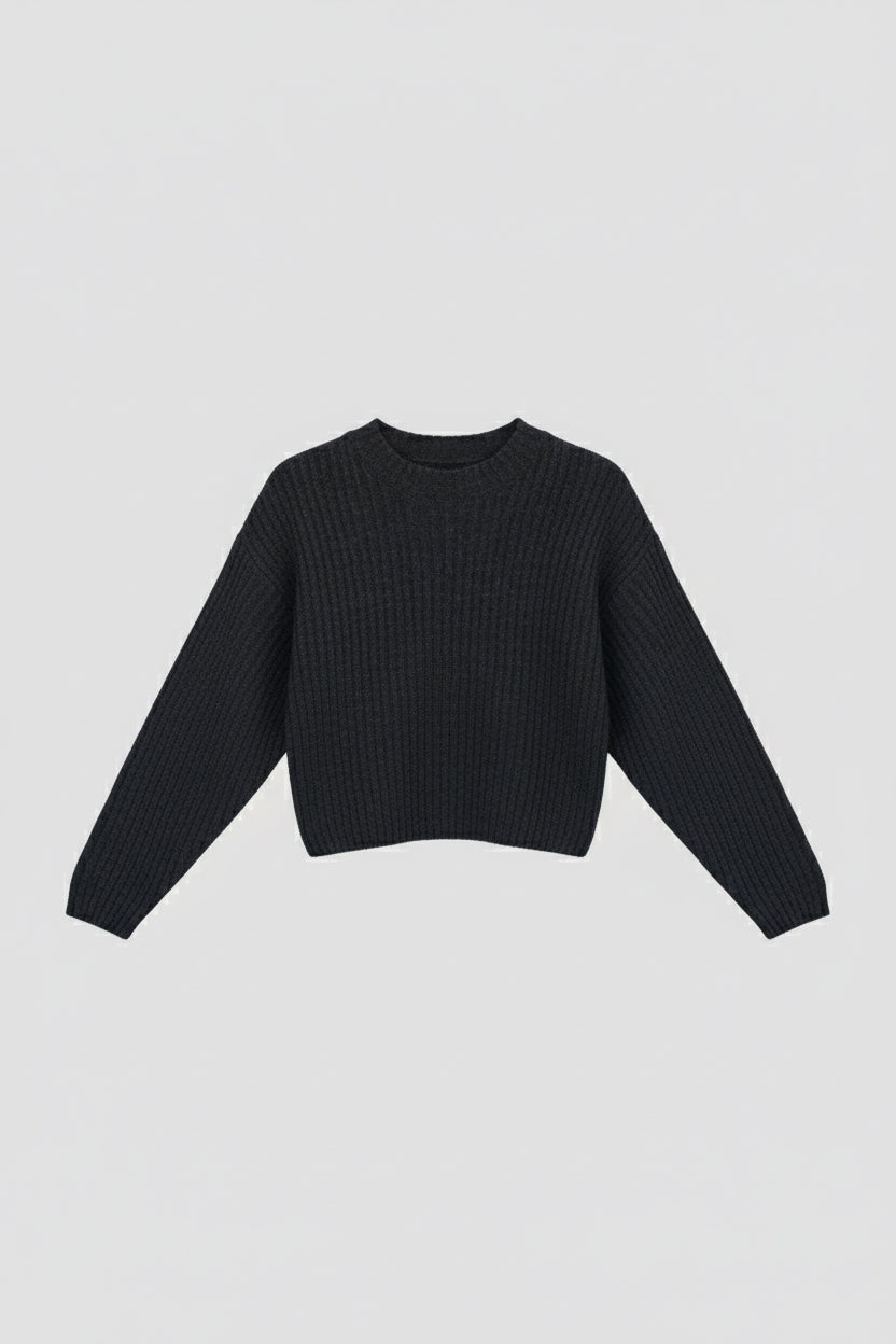 Damski sweter z wełny crewneck Regular fit - Dark gray