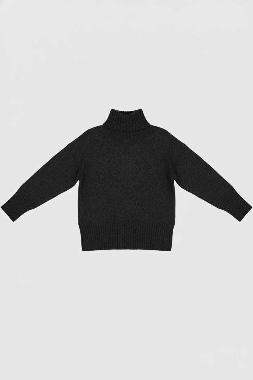 Damski sweter z wełny merino z wysokim kołnierzem Loose Fit – Ciemny Szary