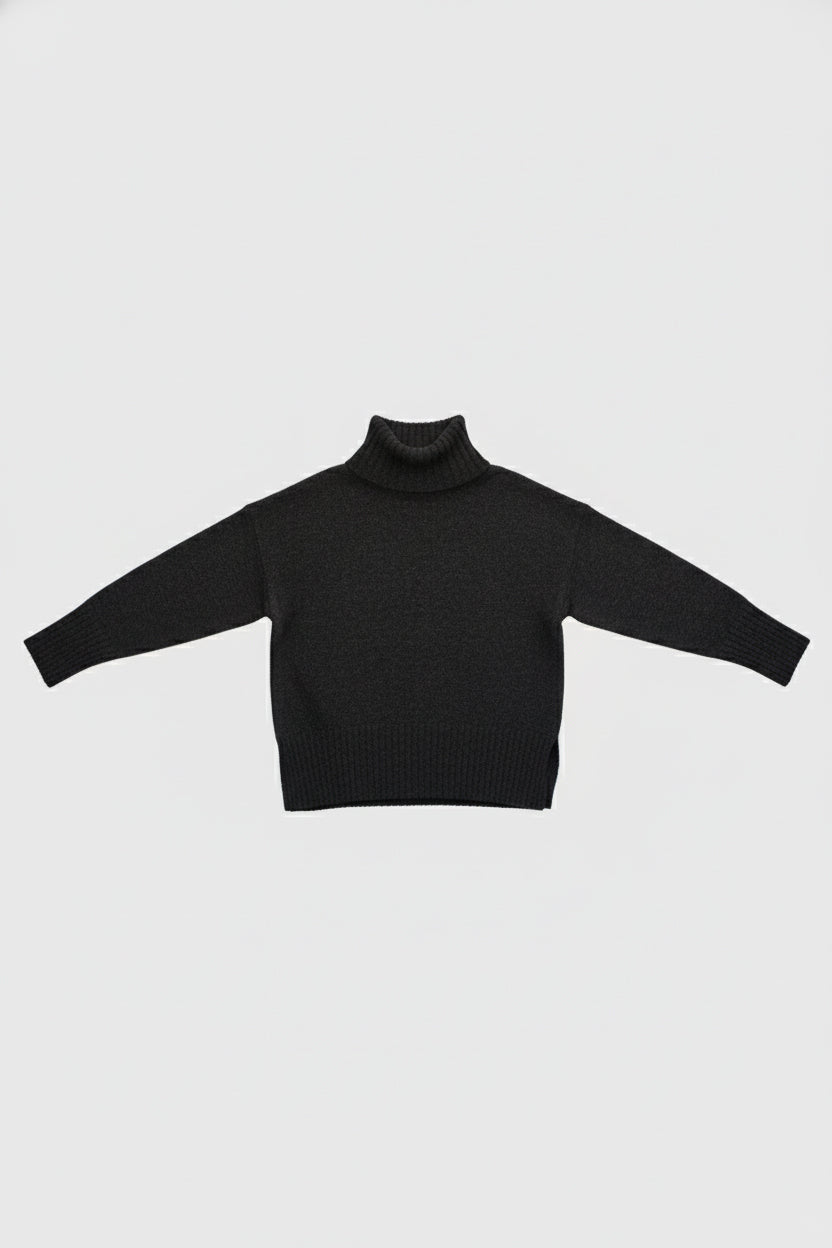 Damski sweter z wełny merino z wysokim kołnierzem Loose Fit – Ciemny Szary