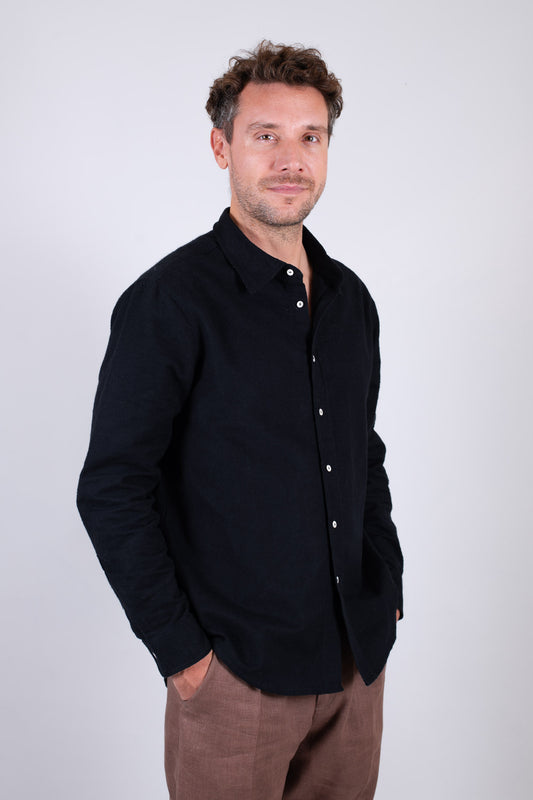 Pánska flanelová košeľa s golierom - Black