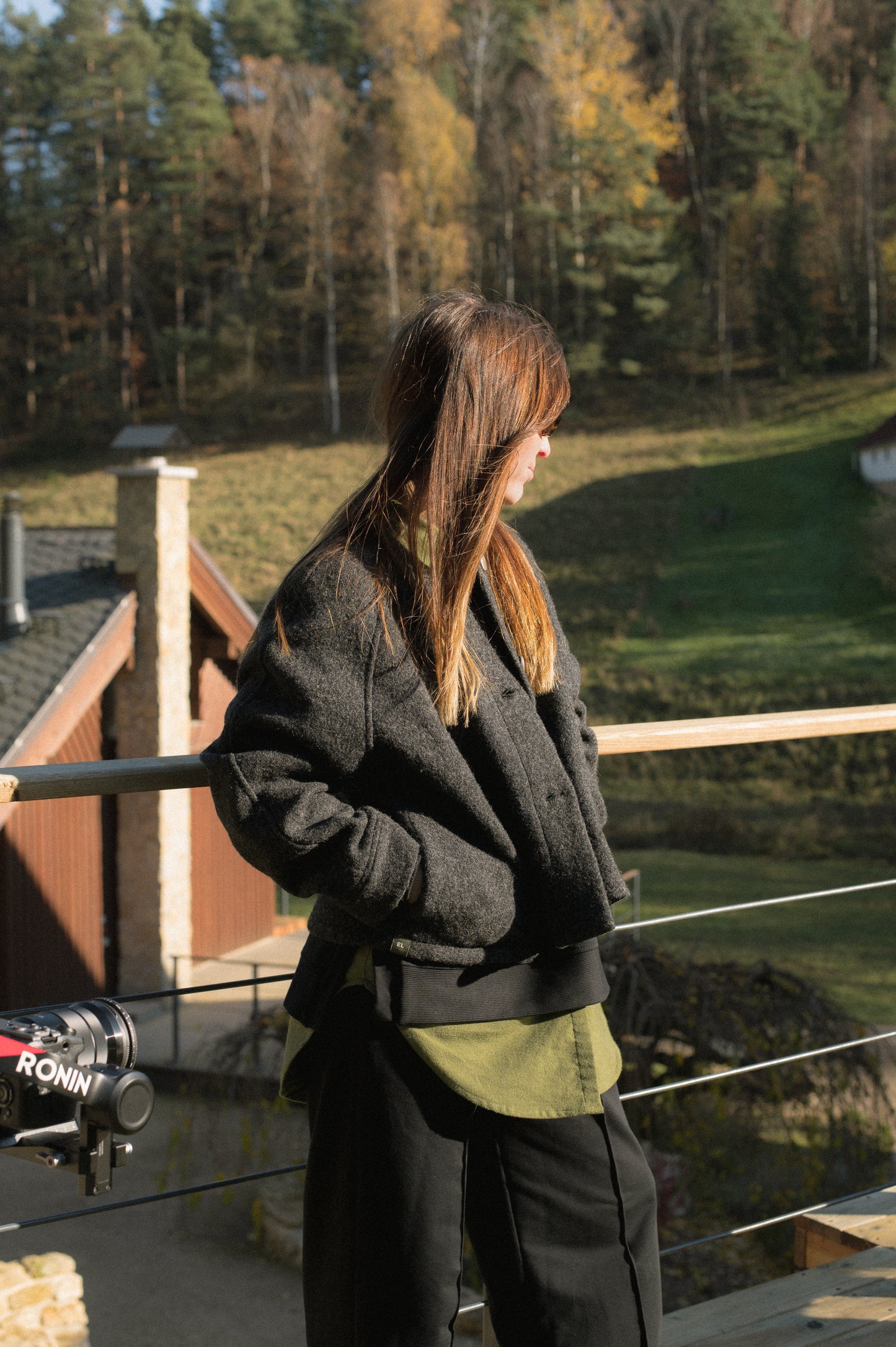 Damski wełniany krótki płaszcz Loose fit – Dark gray