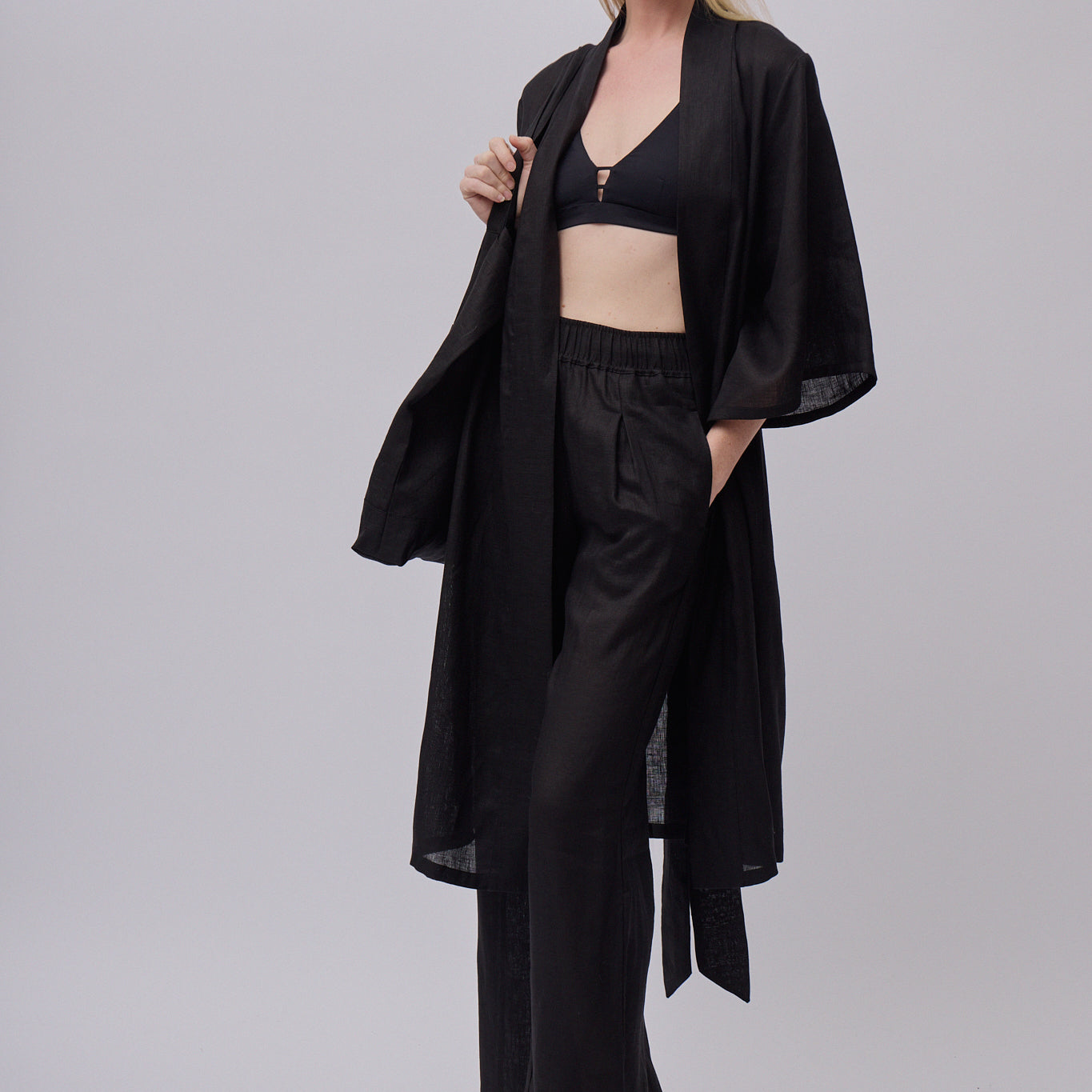 Dámské lněné kimonové šaty - loose fit