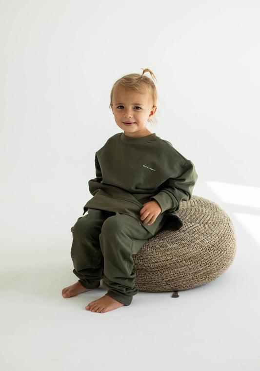 Detská mikina bez kapucne z biobavlny Moss green - Oversized