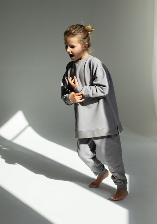 Detská mikina bez kapucne z biobavlny Light gray - Oversized