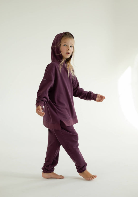 Detská mikina s kapucňou z biobavlny Purple - Oversized