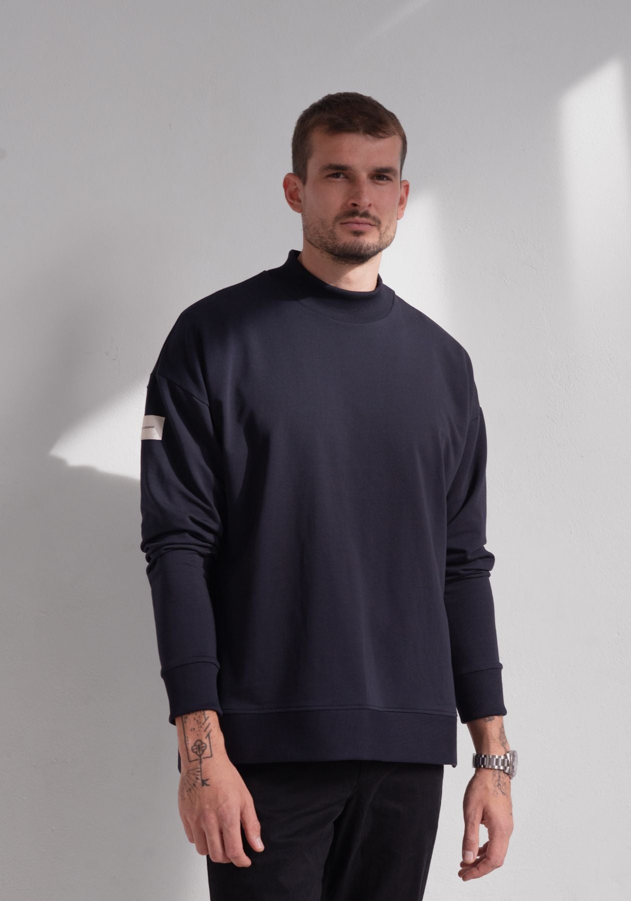 Men Sweatshirt High neck organic cotton Deep blue Loose fit