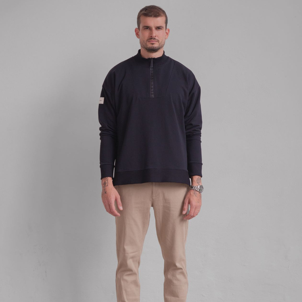 Men Sweatshirt zip-up organic cotton side slits - Loose fit