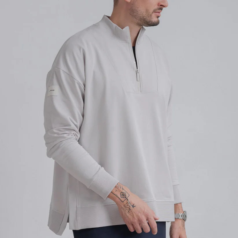 Men Sweatshirt zip-up organic cotton side slits - Loose fit