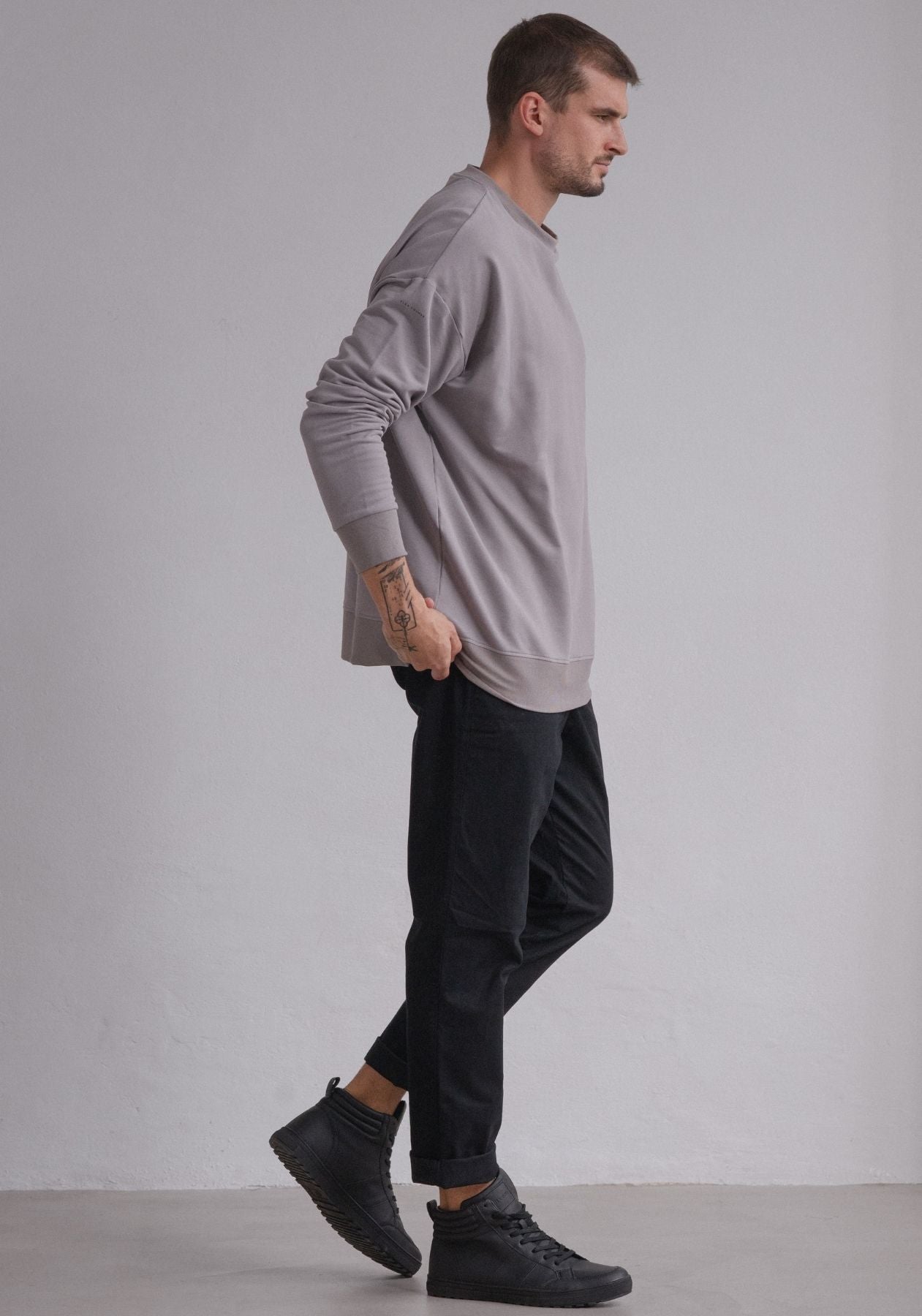 Men Sweatshirt organic cotton Light gray brushed - Oversized