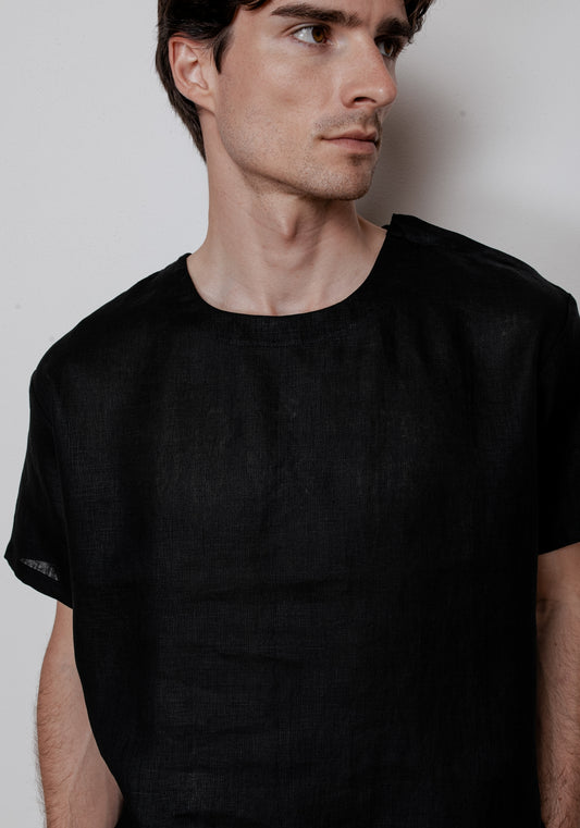 Pánske ľanové tričko regular - Black