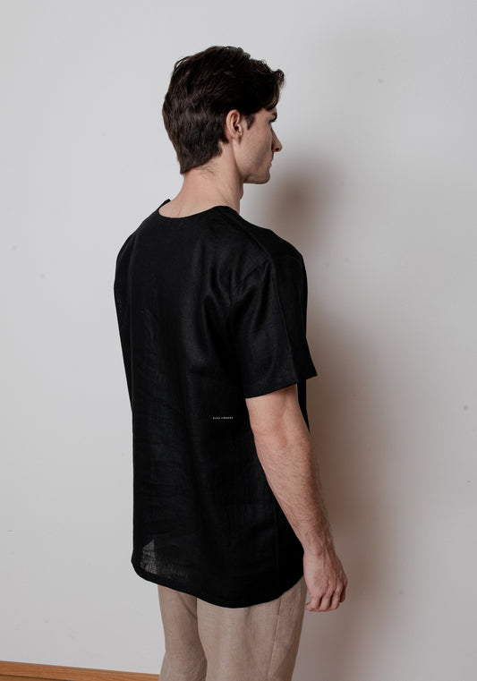 Pánske ľanové tričko regular - Black