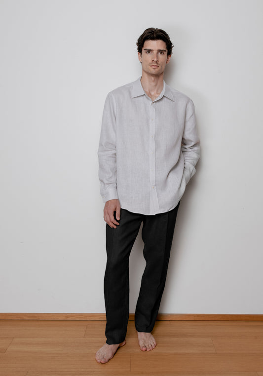 Pánske ľanové nohavice Loose-fit - Black