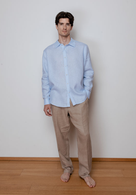 Pánska ľanová košeľa s golierom - regular fit