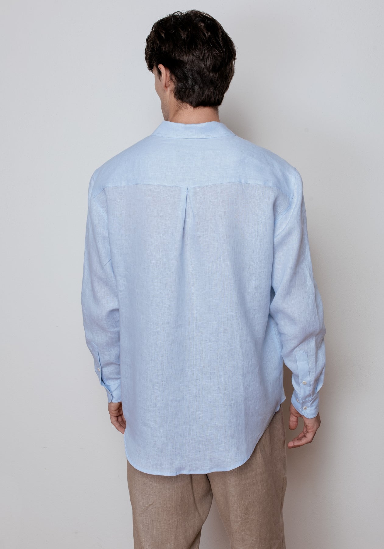 Pánská lněná košile s límečkem - Light blue