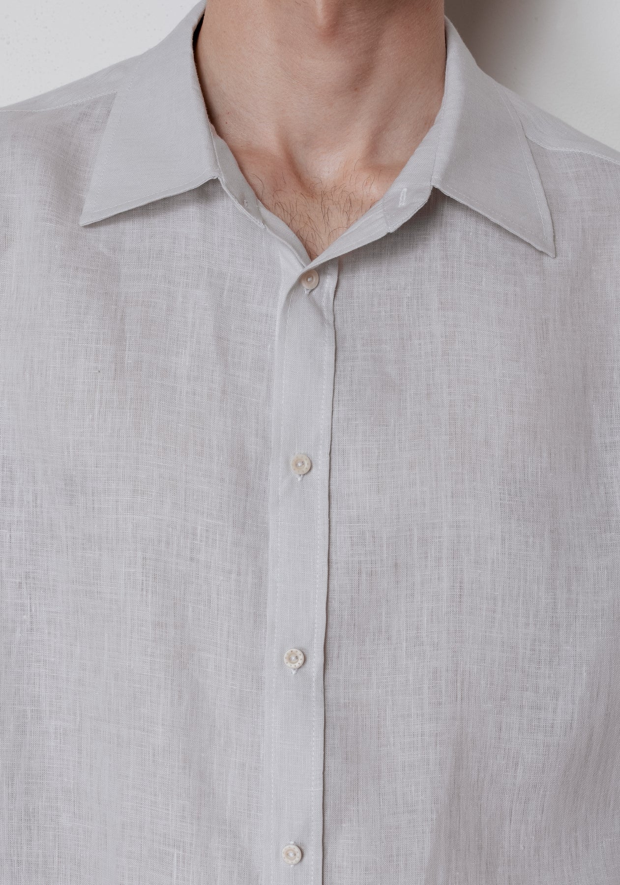 Pánská lněná košile s límečkem - Pearl gray