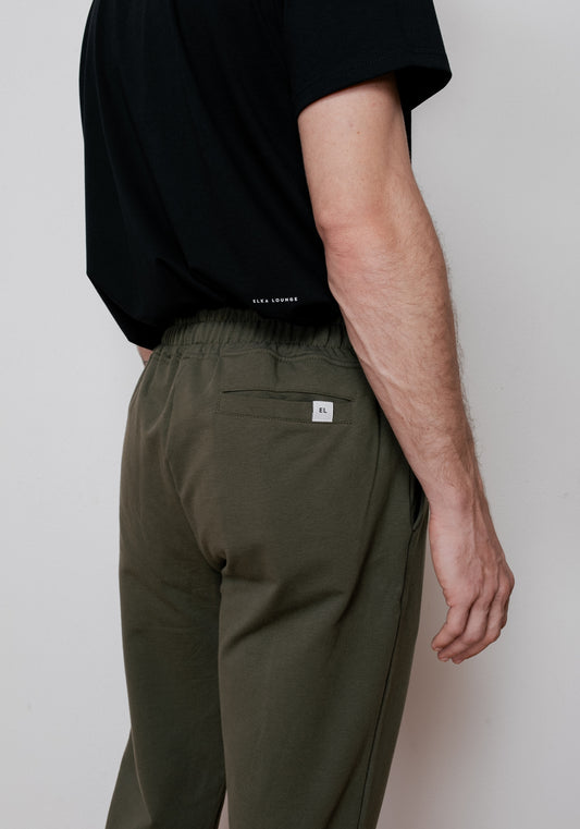 Men sweatpants organic cotton Moss green brushed - loose fit