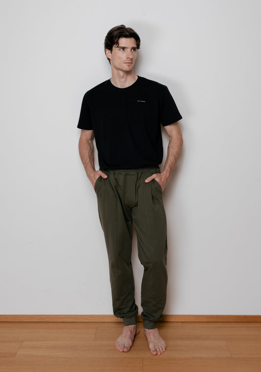 Pánske teplákové nohavice z biobavlny Moss green brushed - loose fit