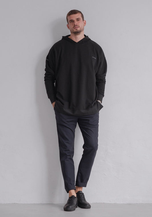 Pánska mikina s kapucňou z biobavlny Black brushed - Oversized