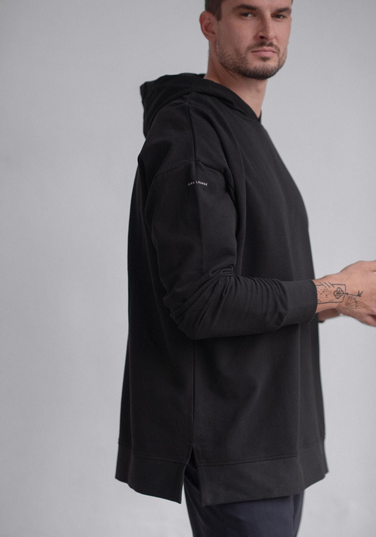 Men sweatshirt organic cotton Black brushed - Oversized