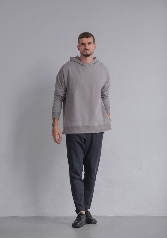 Pánska mikina s kapucňou z biobavlny Light gray brushed - Oversized
