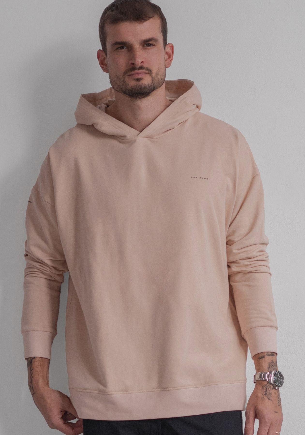 Men sweatshirt organic cotton Beige brushed - Oversized