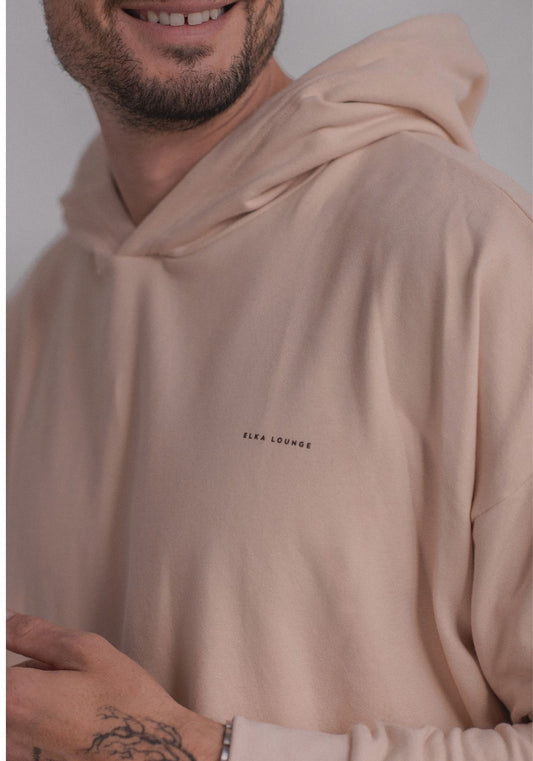 Pánska mikina s kapucňou z biobavlny Beige brushed - Oversized