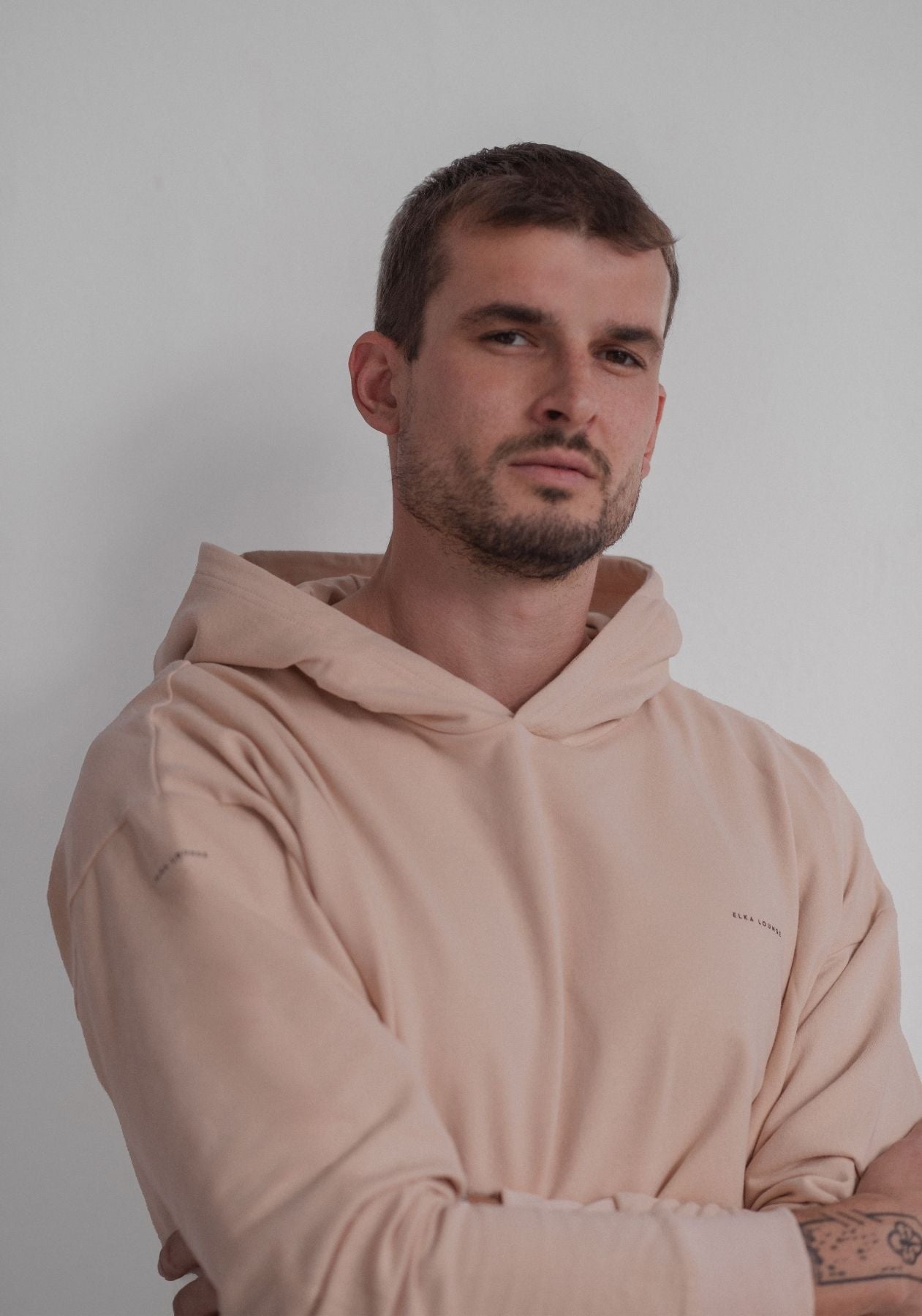 Men sweatshirt organic cotton Beige brushed - Oversized