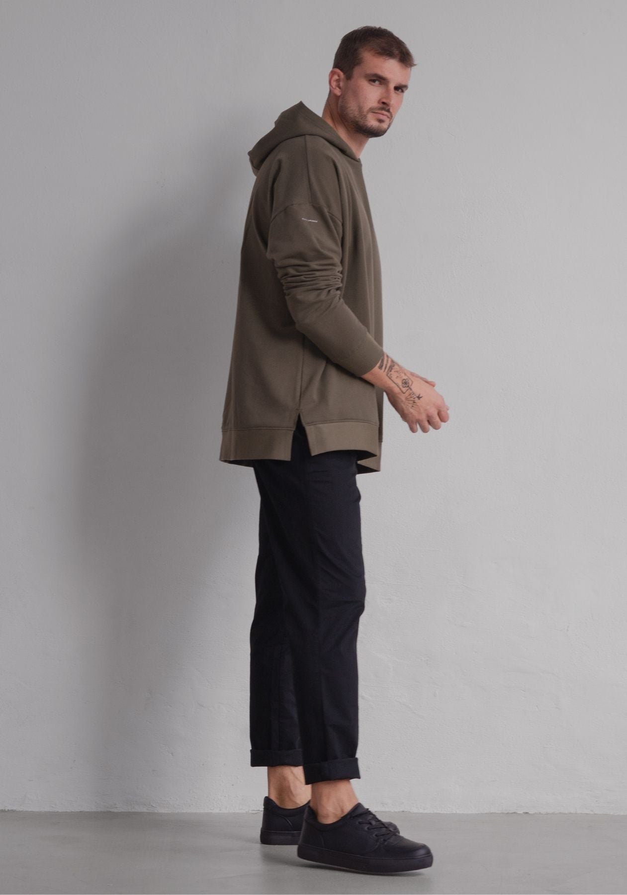 Men sweatshirt organic cotton Moss green brushed - Oversized