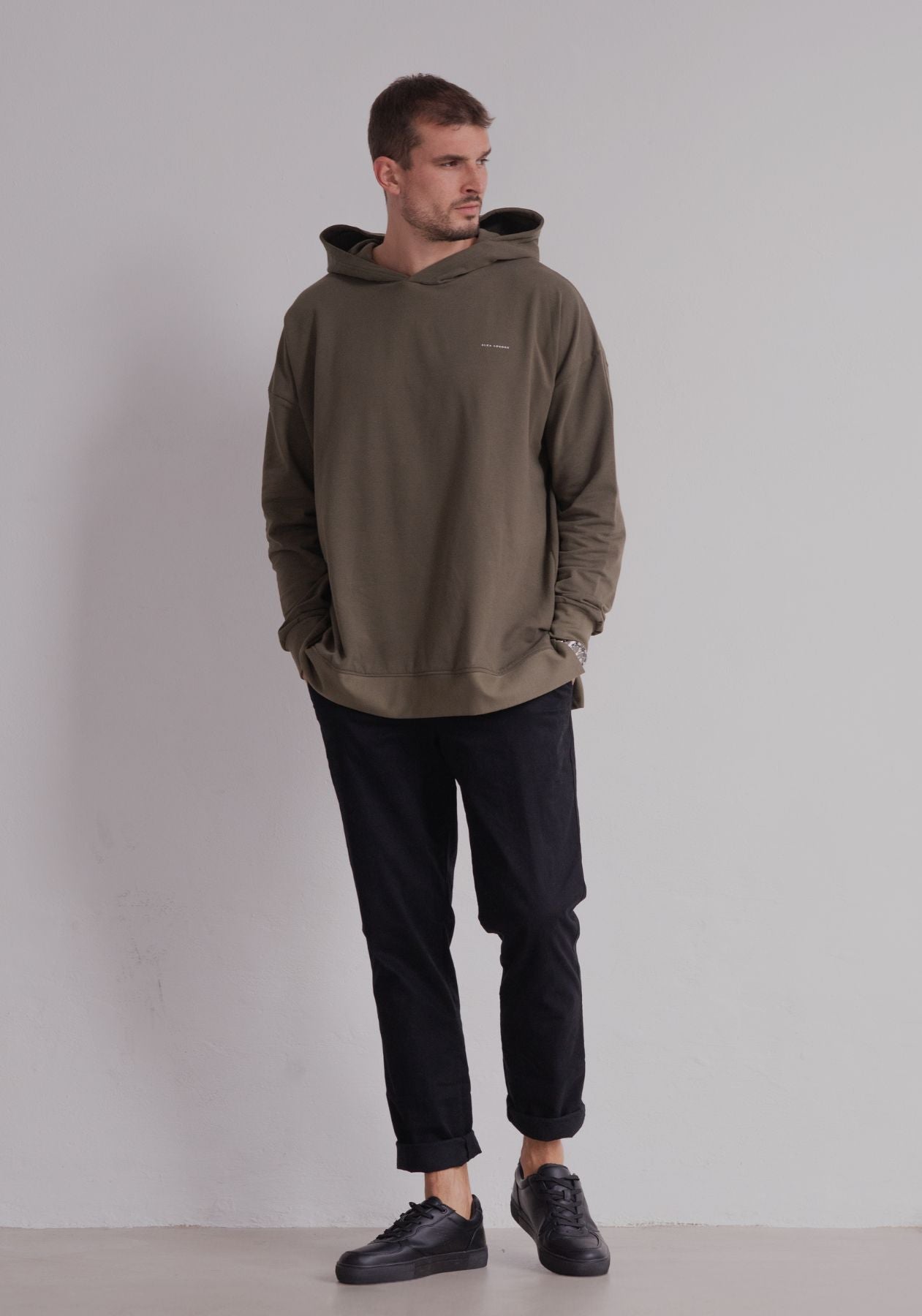 Men sweatshirt organic cotton Moss green brushed - Oversized