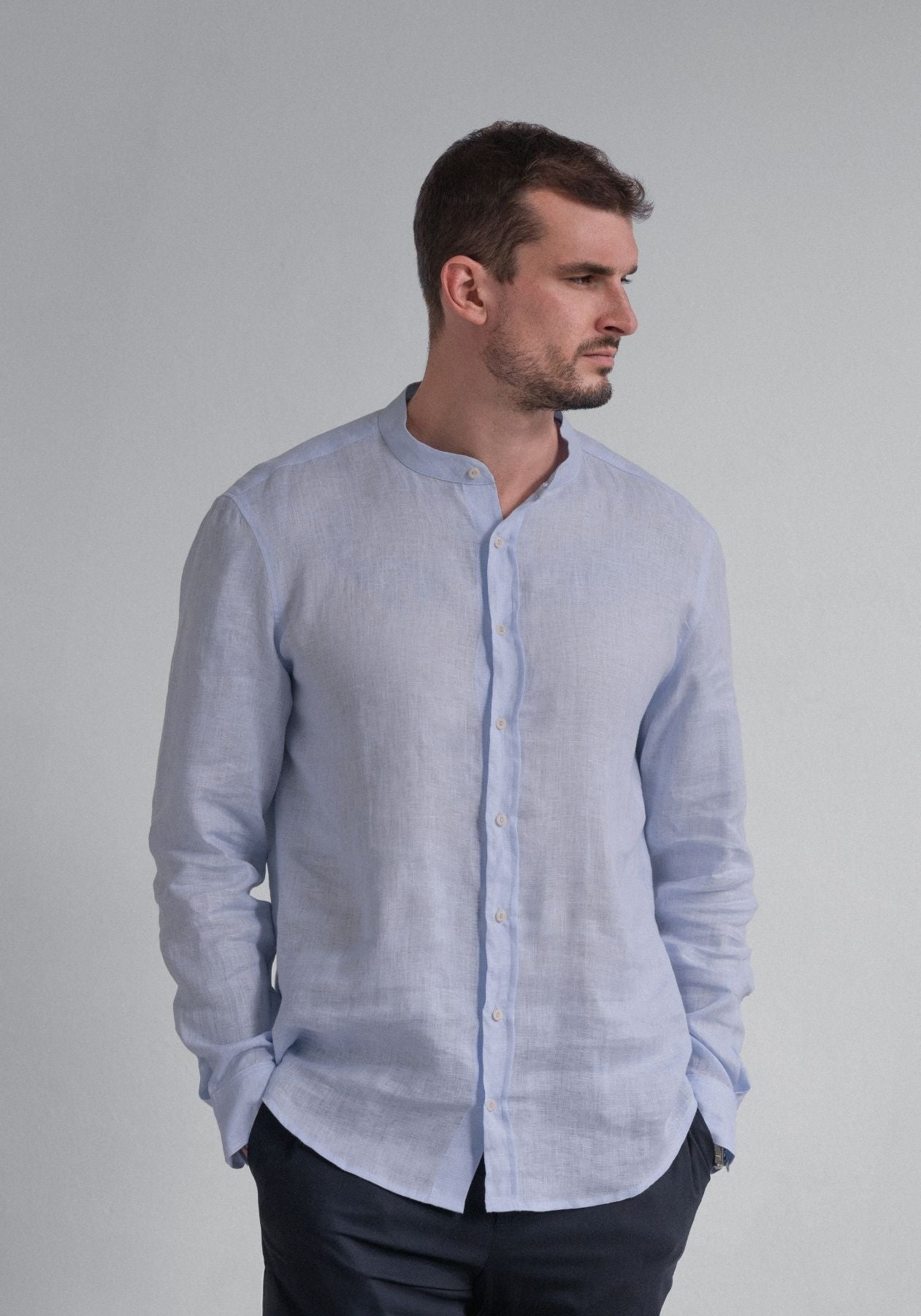 Pánska ľanová košeľa Light blue