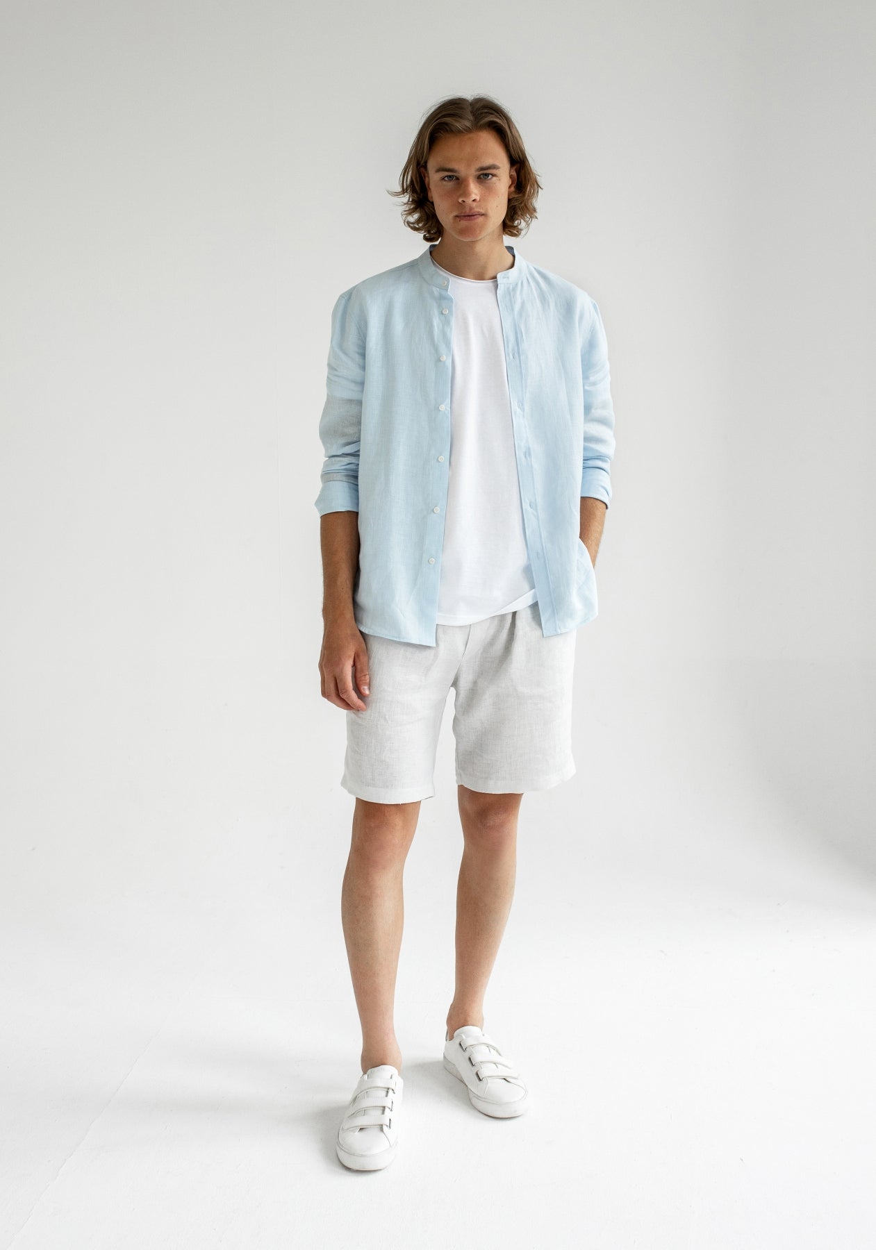 Pánské lněné šortky Pearl gray