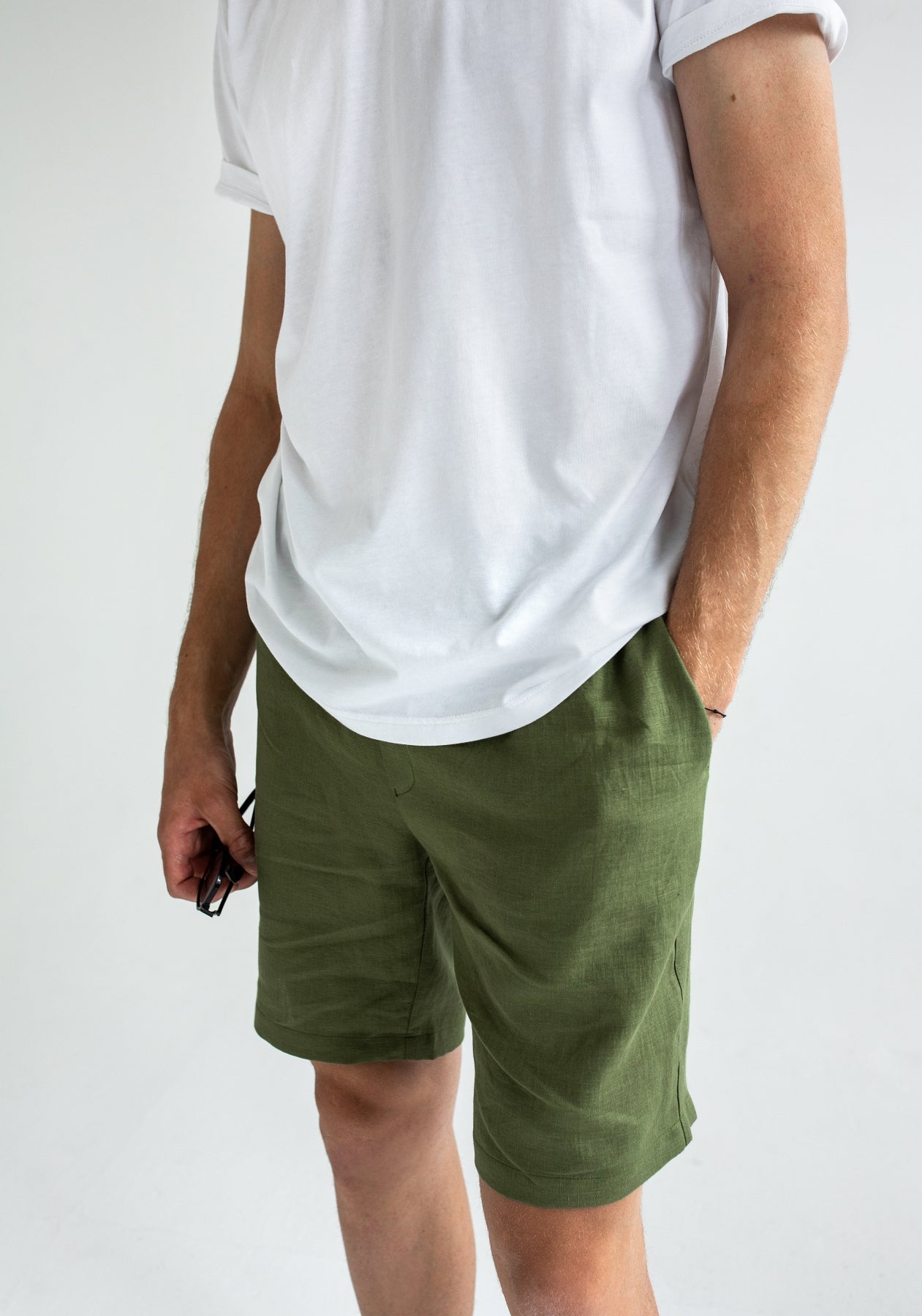 Pánske ľanové šortky Moss green