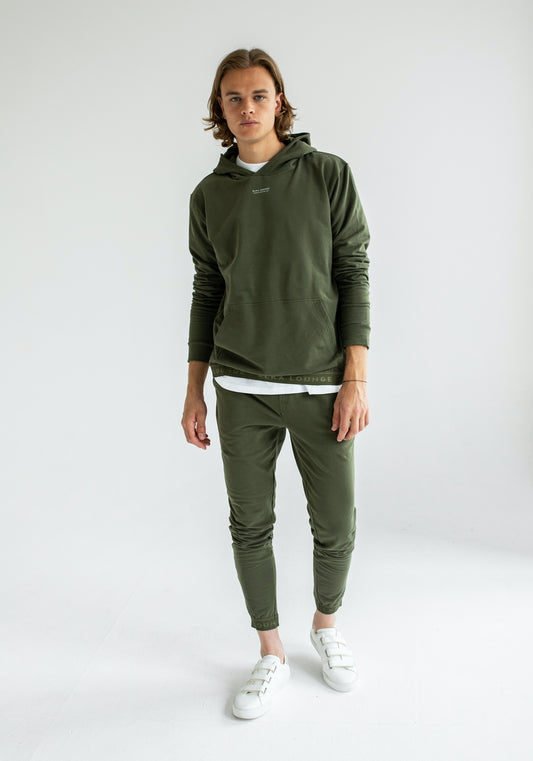 Pánske Teplákové nohavice z biobavlny Moss green lounge brushed - regular