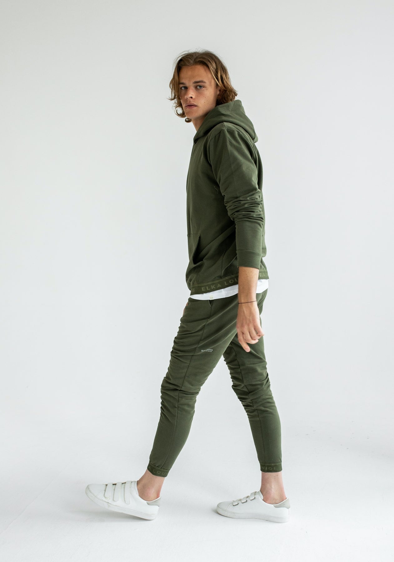 Pánske Teplákové nohavice z biobavlny Moss green lounge brushed - regular