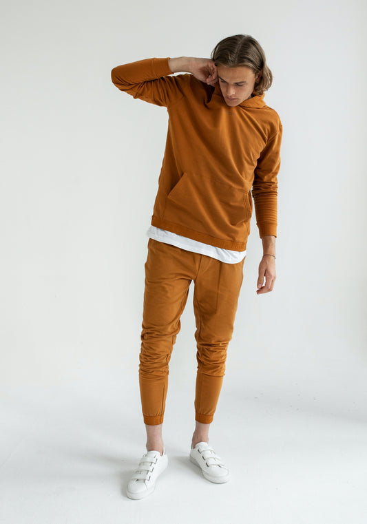 Pánske teplákové nohavice z biobavlny Burnt ochre lounge brushed - regular