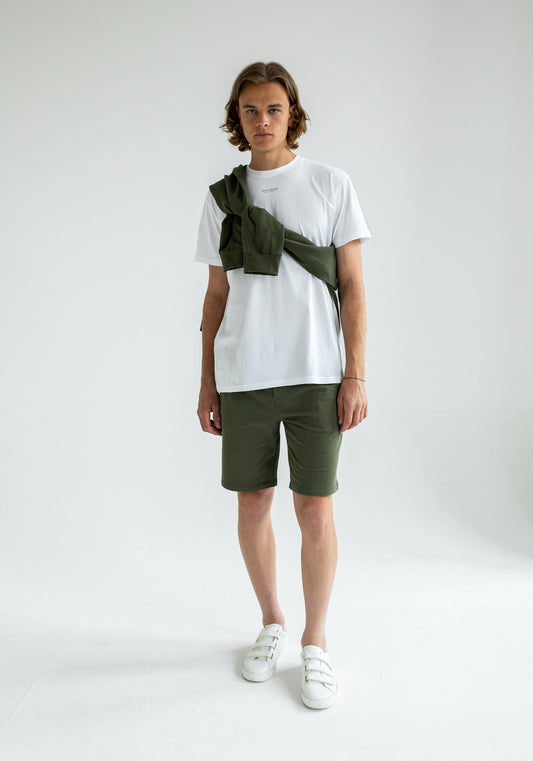 Pánske teplákové kraťasy z biobavlny Moss green brushed
