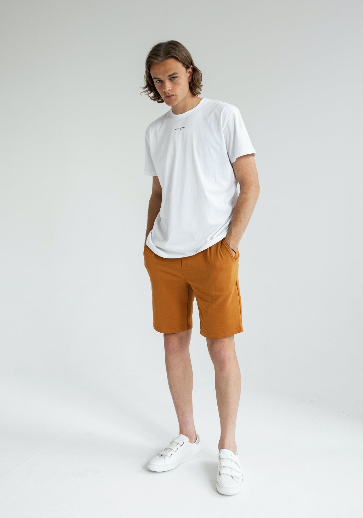 Pánske teplákové kraťasy z biobavlny Burnt ochre brushed