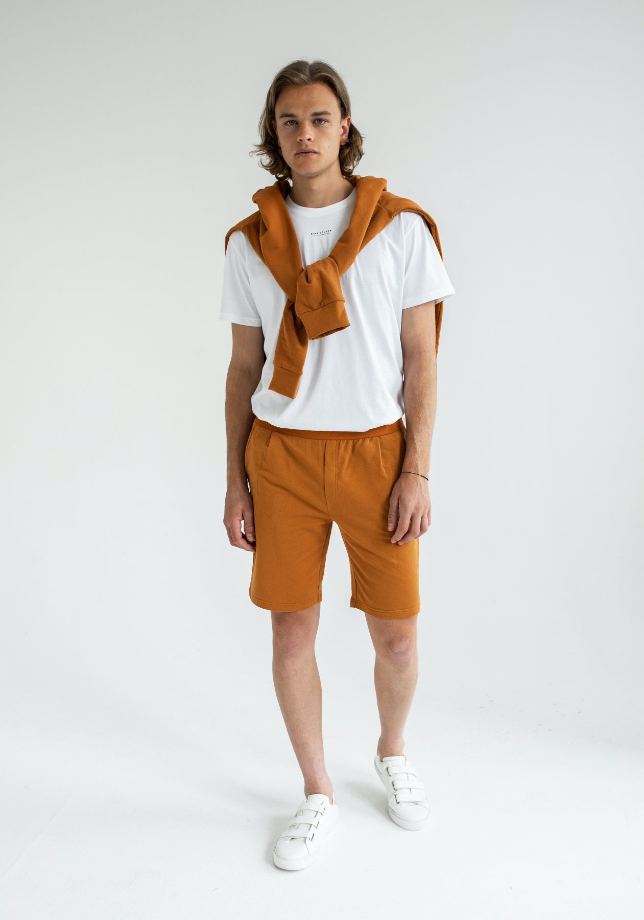 Pánske teplákové kraťasy z biobavlny Burnt ochre brushed