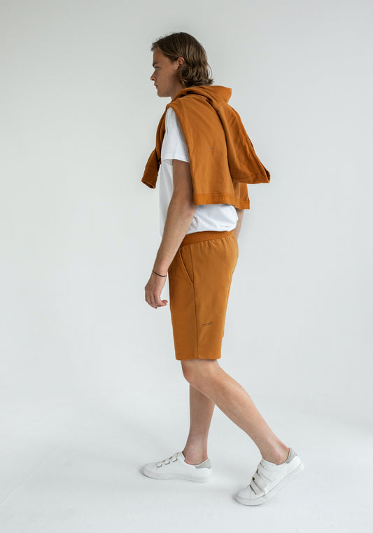 Pánske teplákové kraťasy z biobavlny Burnt ochre brushed