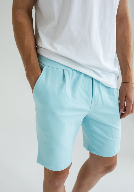 Pánske teplákové kraťasy z biobavlny Sky blue brushed